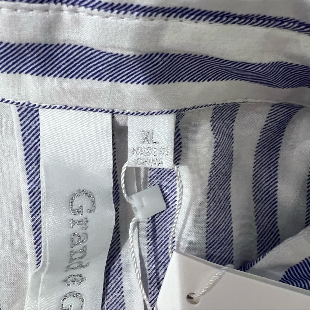 Grand & Green XL Women’s Blue & White Striped Button Up Lightweight - Picture 5 of 7